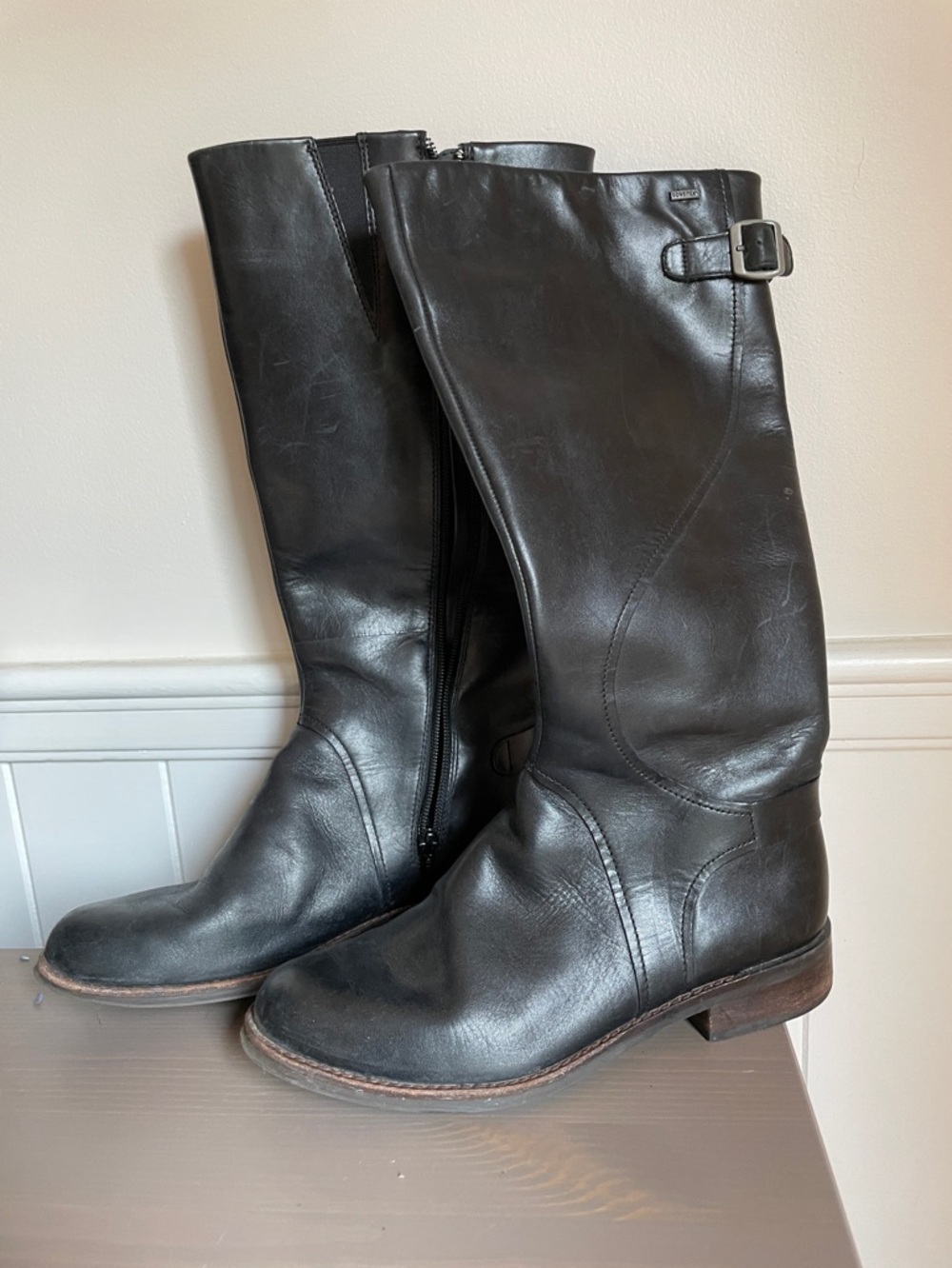 Beautiful Clarks Tall Black Leather Boots with Gortex Interior